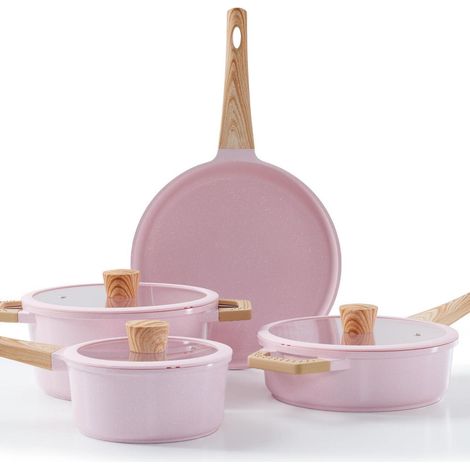 7-teiliges Keramik Topf- & Pfannenset Induktion Rosa mit Deckeln, Antihaft
