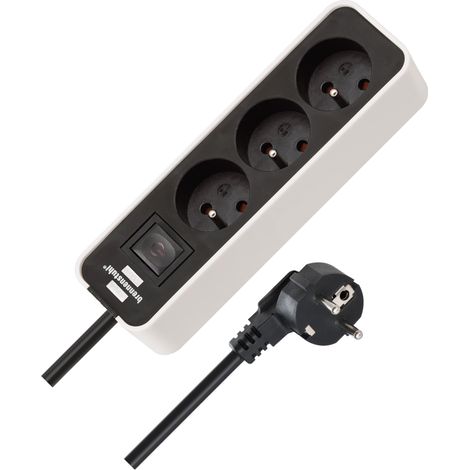 Multiprise 3 Prises avec Interrupteur Bloc multiprises orientées à 45 degrés Surface polie 1,5m de câble H05VV-F 3G1,0 Blanche Noire (1/5)