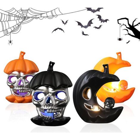 Lot 4 Guirlandes Lumineuses LED Crâne Citrouille, Piles Étanche Interrupteur, Décoration Halloween Intérieur Extérieur . (1/5)