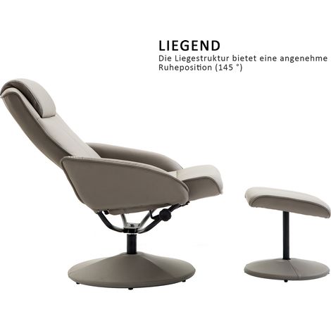 Fauteuil relax avec repose-pieds, fauteuil TV pivotant 360° avec fonction inclinable, similicuir, fauteuil de lecture pour salon, chambre, gris (1/4)