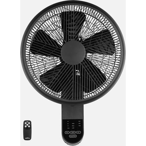 Ventilateur mural Aloha 50 W noir, 3 vitesses, 5 aspérités, télécommande, oscillant et réglable, minuterie. 60 x 43 x 32 cm (1/2)