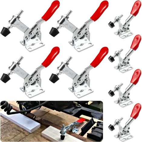 8 Pcs Sauterelle de Serrage, Pince à Bascule en Métal, Desserrage Rapide Pince à Genouillère pour Fonctionnement de Machines, Menuiserie, Soudage (GH-201-A 27Kg/GH-201-B 90Kg) (1/4)