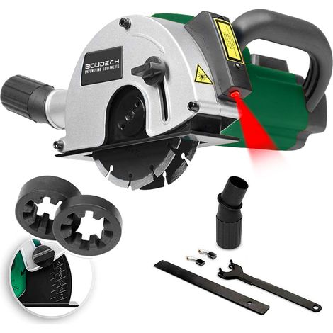 Mquina ranuradora de 1700W para pistas de pared con gua lser, 2 cuchillas de diamante y adaptador para aspiradora - Mquina ranuradora para mampostera y placas de yeso con cable de 3MT