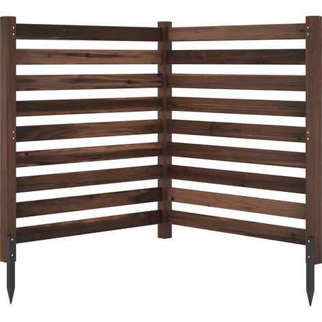 Clôture Jardin 2 Panneaux, Barriere Jardin à Lattes Modulable en Bois de Sapin avec Piquets, pour Poubelle, Climatiseur, 99x99x107CM, Brun (1/5)