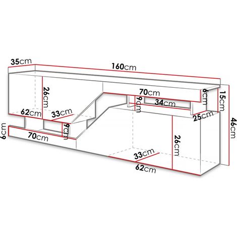 Mobilier1 – Meuble TV blanc et chêne wotan 160x47x35cm – 2 portes – Panneau stratifié 16mm – Système 'Push to Open' pour accès facile
