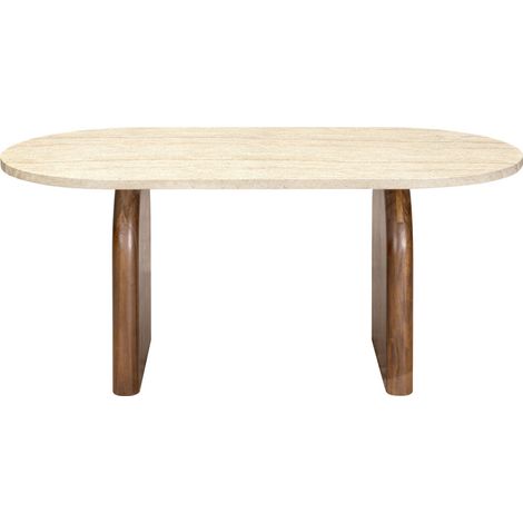 Table à manger 6 personnes effet travertin et bois - Beige - Lipali