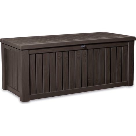 Dmora - Aufbewahrungstruhe für draußen Hawkesbury, Gartenbox, Outdoor-Truhe, Stauraumbank für außen, 155x72 h64 cm, Braun (1/5)