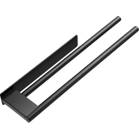 Toallero doble de acero inoxidable 304, sin necesidad de taladrar, con almacenamiento integrado, para baño. Acabado en pintura negra. (1/5)