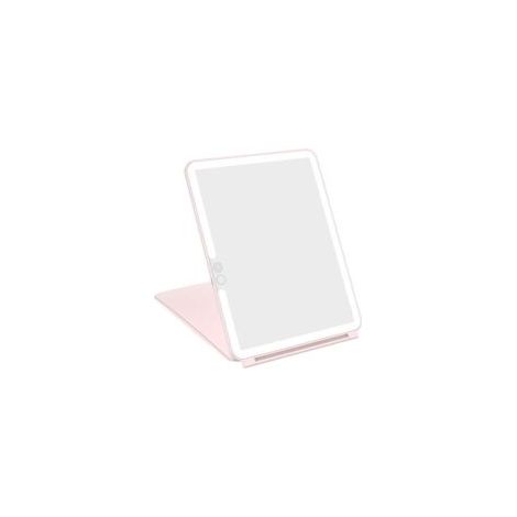 Crezuo Faltbarer Kosmetikspiegel mit LED-Beleuchtung, USB-Aufladung, LED-Touchscreen, Reisespiegel (Roségold)
