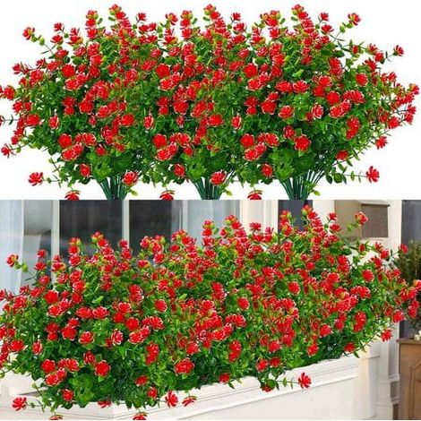 Plante Artificielle - Boîte de Fleurs Extérieures UV Résistantes - Hauteur 35 cm Largeur 23 cm - Pour Jardin Balcon Fenêtre Décoration Intérieure Extérieure - Lot de 8 (1/5)
