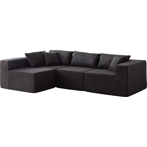 ELVMI Modulares Sofa in L-Form 4-Teilig, Bodensofa mit Freier Kombination, ohne Montage, aus Cord Schwarz (1/5)
