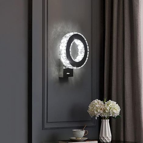 Lampe Murale Led - 12 W - Température Couleur Réglable 3000 K / 6000 K - Pour Salle De Séjour Chambre Couloir - Design Minimaliste En Fer Forgé Laqué Et Cristal - 1 Pièce (1/5)