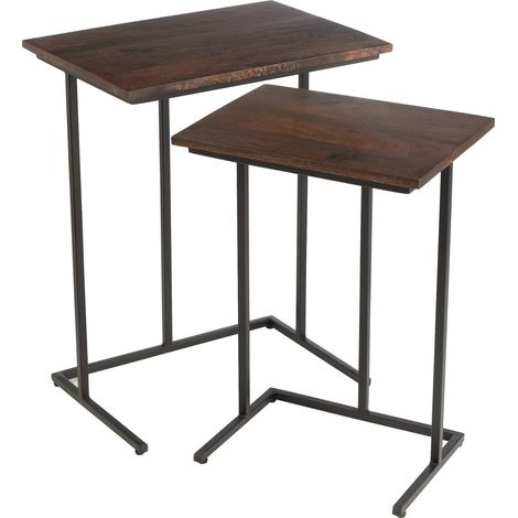 Table rectangulaire fer et bois de manguier brun noir design industriel - Brun foncé et noir (1/5)