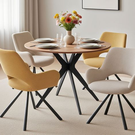 Table repas ronde 100x75,5 cm décor effet bois naturel et métal noir (1/5)