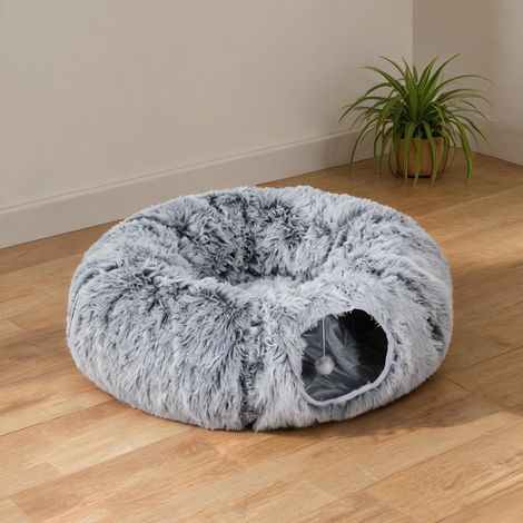Tunnel de jeu pliable pour chat en gris chiné 170 cm en polyester (1/5)