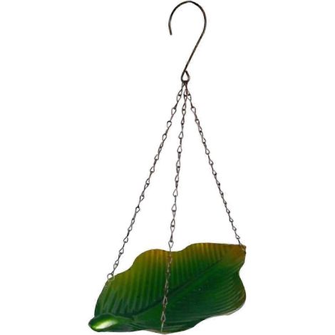 Mangeoire suspendue d'extérieur, distributeur de nourriture pour oiseaux, grand bain d'oiseaux, décoration de jardin en métal pour pelouse, cour ou patio.-25.5x17.5x37cm-green (1/5)