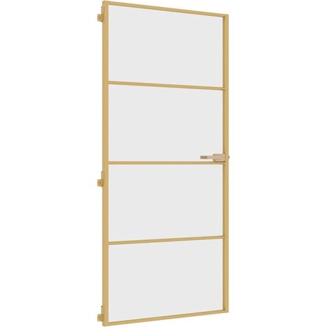 Porte intérieure，Porte d'entrée mince doré 93x201,5 cm verre trempé aluminium CFW58832