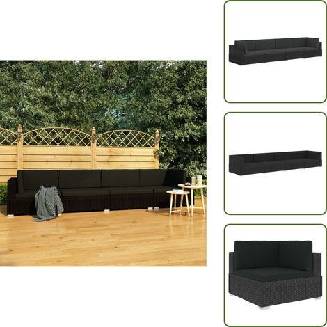 The Living Store Set Divani da Giardino 4 pz con Cuscini in Polyrattan Nero - Divano angolare