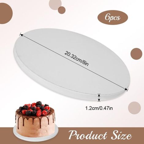 6-teiliges Set runder Tortenplatten, 12 mm x 20,3 cm (8 Zoll), Tortenständer aus Karton, runde Tortenplatte, Tortenteller, Tortenunterlage, Tortenplatte, Präsentationsständer für Gebäck, wiederverwend (1/5)