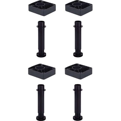 4x Pied de meuble complet 190 mm réglable ± 96mm avec base en plastique noir rond Vérin Plinthe Cuisine Salle de bain Base Socle Support (1/3)
