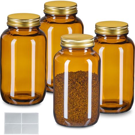 Barattoli in vetro ambrato da 400 ml, bocca larga, chiusura ermetica