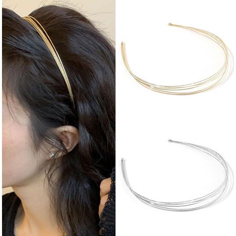Diademas metálicas superpuestas para mujer: elegantes accesorios para el cabello en plata y oro. (1/5)