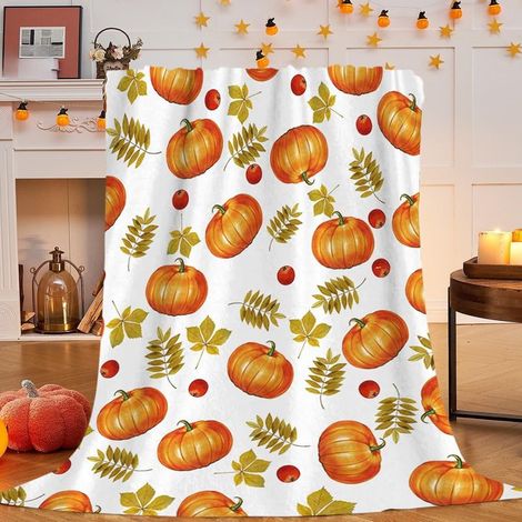 Couverture En Flanelle - Motif Citrouille Pour Halloween Et Thanksgiving - 100 x 70 cm - Polyester - Pour Adultes - 1 Pièce (1/5)