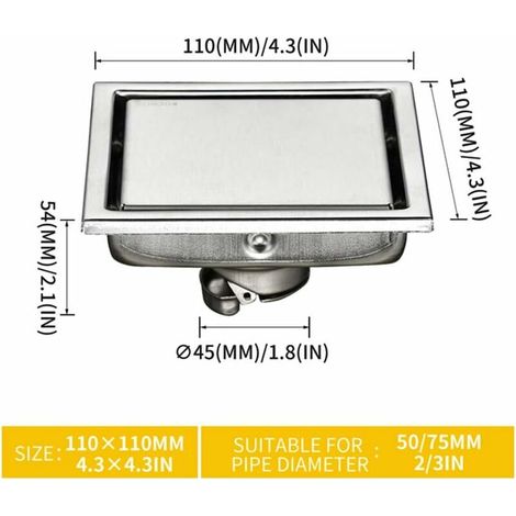 10,2 cm Design carré Carrelage au Sol Douche Drain Déodorant Centre Quadrate Drains de Sol for Salle de Bain Cuisine Balcon, Joint de gravité (Size : Gravity Seal) (1/4)
