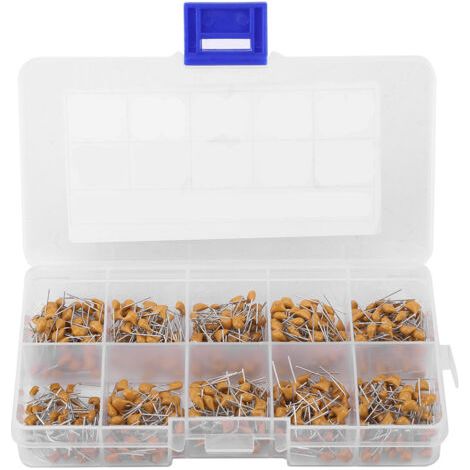 Kit assorti de 500 condensateurs céramiques monolithiques de 50 V, 1 nF (102) à 68 nF (683), 10 valeurs différentes.