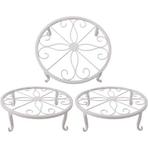 Support de pot de fleurs blanc 23 x 23 x 11,5 cm, support de plantes succulentes en fer rétro pour intérieur et extérieur, 3 pièces (1/5)