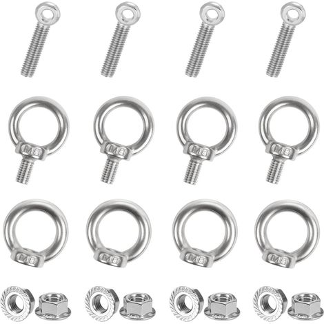Lot de 12 vis à œil M8 en acier inoxydable 304 avec écrou à anneau M8 et boulons rotatifs M8 x 35 mm pour fixer des ornements suspendus, pots de fleurs, support à bascule (1/5)
