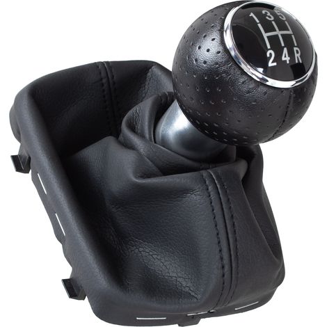Pomello del cambio nero per Audi A3 I 8L 96-03 + cuffie nere + anello cromato per 5 marce retromarcia in basso (1/5)