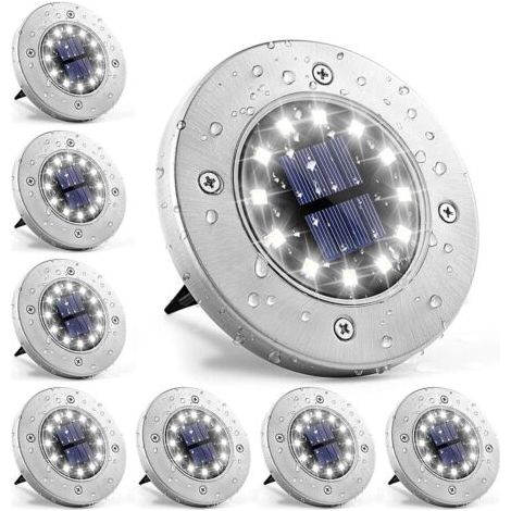 Lumière Solaire Extérieur 12 LEDs 8 pièces Lampe Solaires au Sol Lampes de Jardin Blanches Acier inoxydable étanche pour l'extérieur, jardin, terrasse, pelouse, cour, passerelle