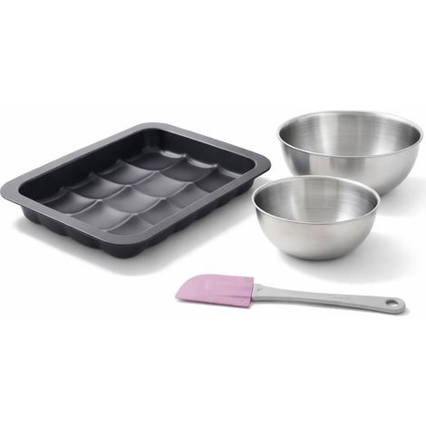 Lot avec 1 Moule 12 mini pains 36 x 27 cm, 1 spatule Zenker et 2 bols à mixer en inox Fackelmann (1/5)