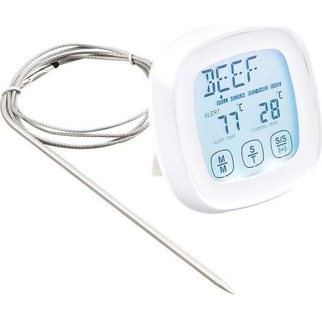 Thermomètre à Viande Thermomètre à Lecture instantanée pour Aliments Thermomètre de Cuisson numérique avec sonde d'alarme minuterie pour Four, Cuisine, Gril, fumoir - Blanc (1/5)