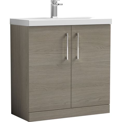 Nuie Arno Solace Oak Woodgrain 800mm 2 Door Vanity Unit and Mid Edge Ceramic Basin - ARN2505A