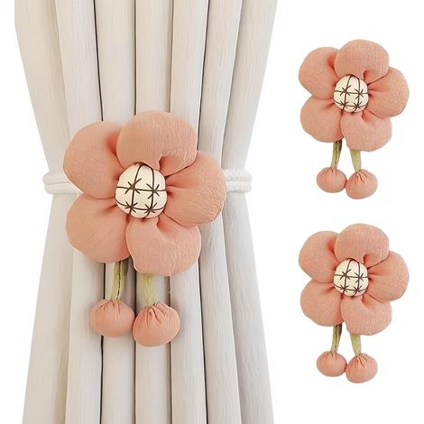 Lot de 2 embrasses fleurs artificielles avec boules mignonnes pour rideaux, décoration fenêtre salon (orange). (1/5)