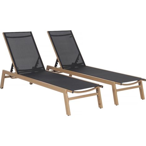 Set di 2 lettini "Elysia" in alluminio finto legno - Nero