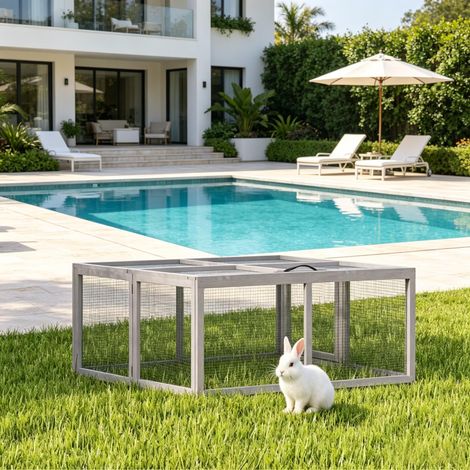 Clapier Lapin Extérieur Enclos Lapin Pliable en Bois Toit Ouvrant et Poignée pour Poule Canard (1/4)