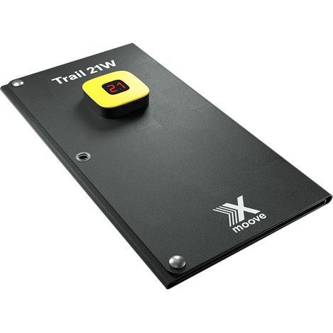 Chargeur panneau solaire pliable X Moov Trail ETFE 21W noir avec mousqueton intégré affichage du courant en temps réel (1/5)