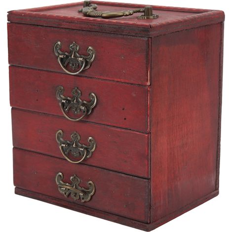 Cette boîte à bijoux vintage en bois comporte quatre tiroirs, offrant une grande capacité et un style rétro, ce qui la rend parfaite pour les maisons, les cafés et les vitrines. (1/5)