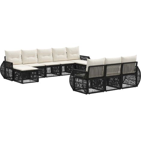 Gartensofa-set 10 pcs Schwarz und Cremeweiß Poly-Rattan vidaXL