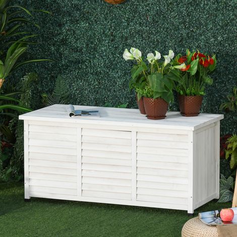 Blanc 127x56x60 cm - Malle de rangement extérieur 284L coffre de jardin en bois imperméable doté de dessus ouvrible et design aveugle