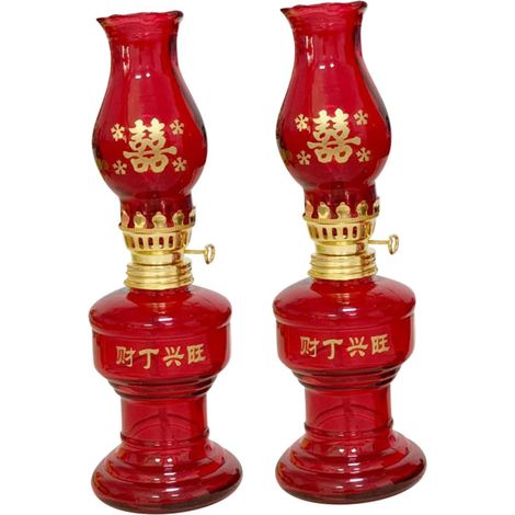 Lot de 2 Lampes à Huile de Style Chinois Rouge Décoratives en Verre pour Mariage et Décoration Intérieure Vintage Traditionnelle (1/5)