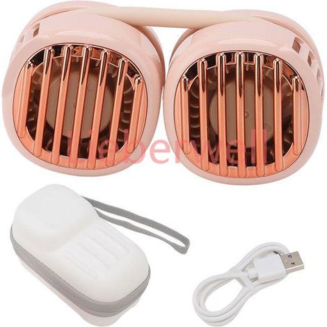 Ventilateur tour de cou USB, double ventilateur, très haut débit d'air, léger, pliable, idéal pour les voyages et l'extérieur, rose (1/5)