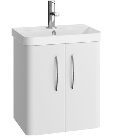 Handsacre Contemporary 2 Door Wall Hung Vanity Unit with Basin, Gloss White, 500mm