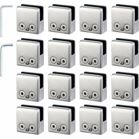 16 Stück Glasklemmen, 8–10 mm, 304 Edelstahl, winkelverstellbar, Wandspiegelbefestigung, für Treppengeländer, Poolzaun, AAFGVC (1/4)