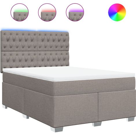 Lit double Lit adulte Sommier à lattes de lit avec matelas Taupe 160x200 cm Tissu (1/5)