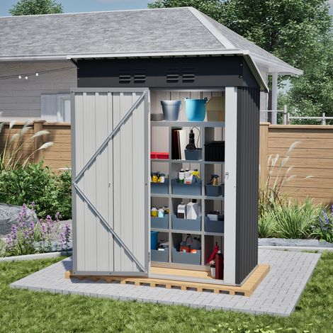 Abri de jardin en métal 152,2x83,6x182 cm noir, porte verrouillable, gain de place – MEUBLIV (1/5)