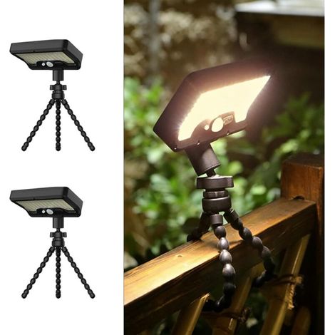 Set di 2 luci solari da esterno con sensore di movimento, braccio flessibile e 3 modalità, impermeabili IP65, ideali per recinzioni, campeggio e giardini (luce calda) [Classe energetica A] (1/5)